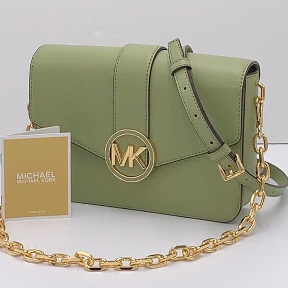 Michael Kors Carmen Medium Leather Convertible Shoulder Bag Crossbody Light Sage - Picture 3 of 16